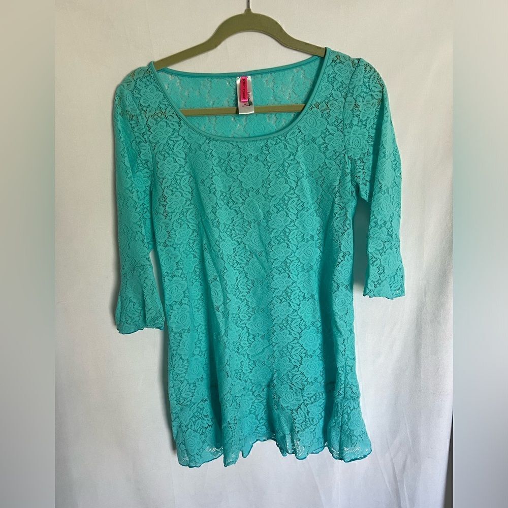 Betsey Johnson Blue Lace Tunic Top size M